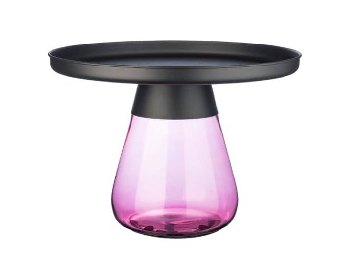home24 Couchtisch Glas Metall 43 x 43 x 43 cm rund, Schwarz / Dunkellila, lackiert, modernes Design
