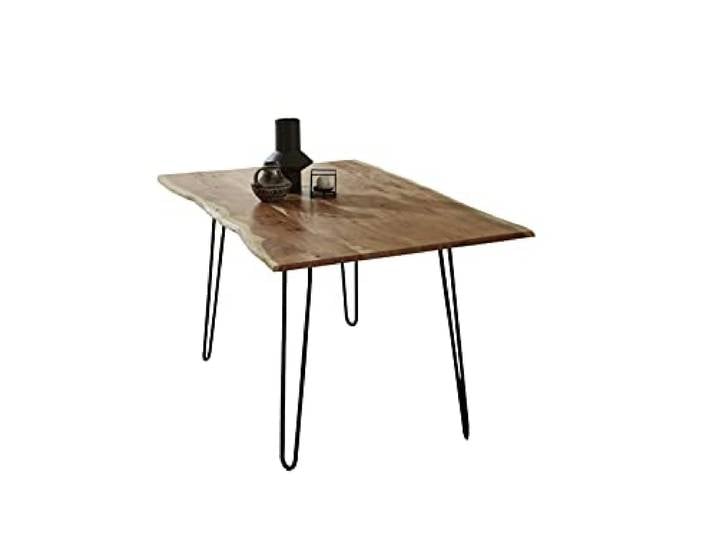 SAM Esstisch Hannah 90x90 cm Akazie Natur Baumkante Hairpin schwarz Baumkantentisch massiv, Akazienholz naturfarben, Esszimmertisch