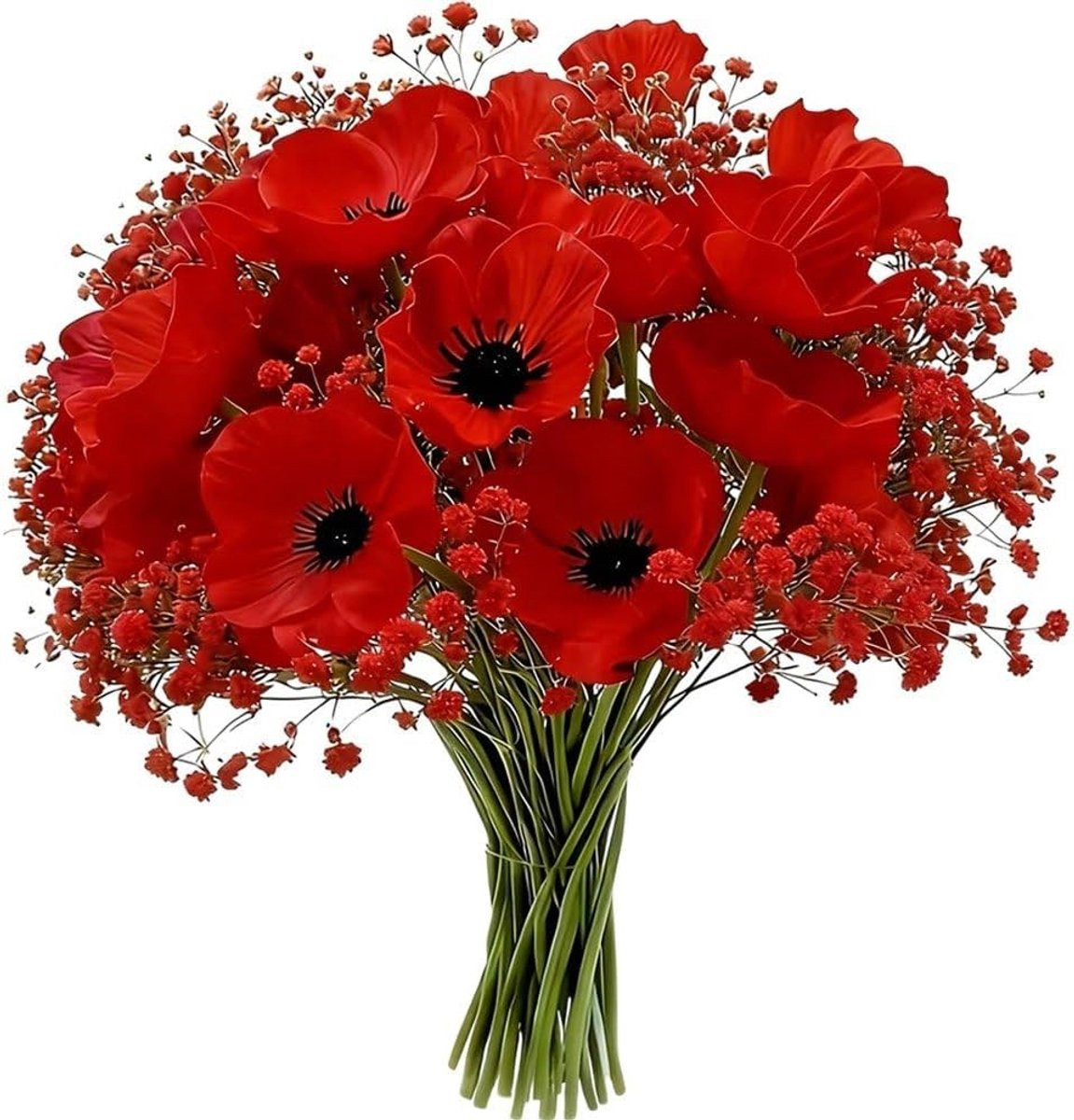 Set van 30 realistische kunstbloemen klaprozen voor decoratie, 30 cm hoog