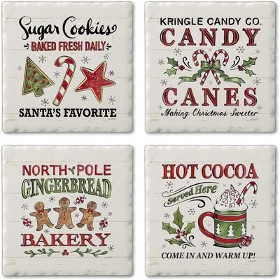 CounterArt Christmas Treats Multi-Image Absorbent Stone Coasters with Protective Cork Backing, 4 Pack, Made in The USA