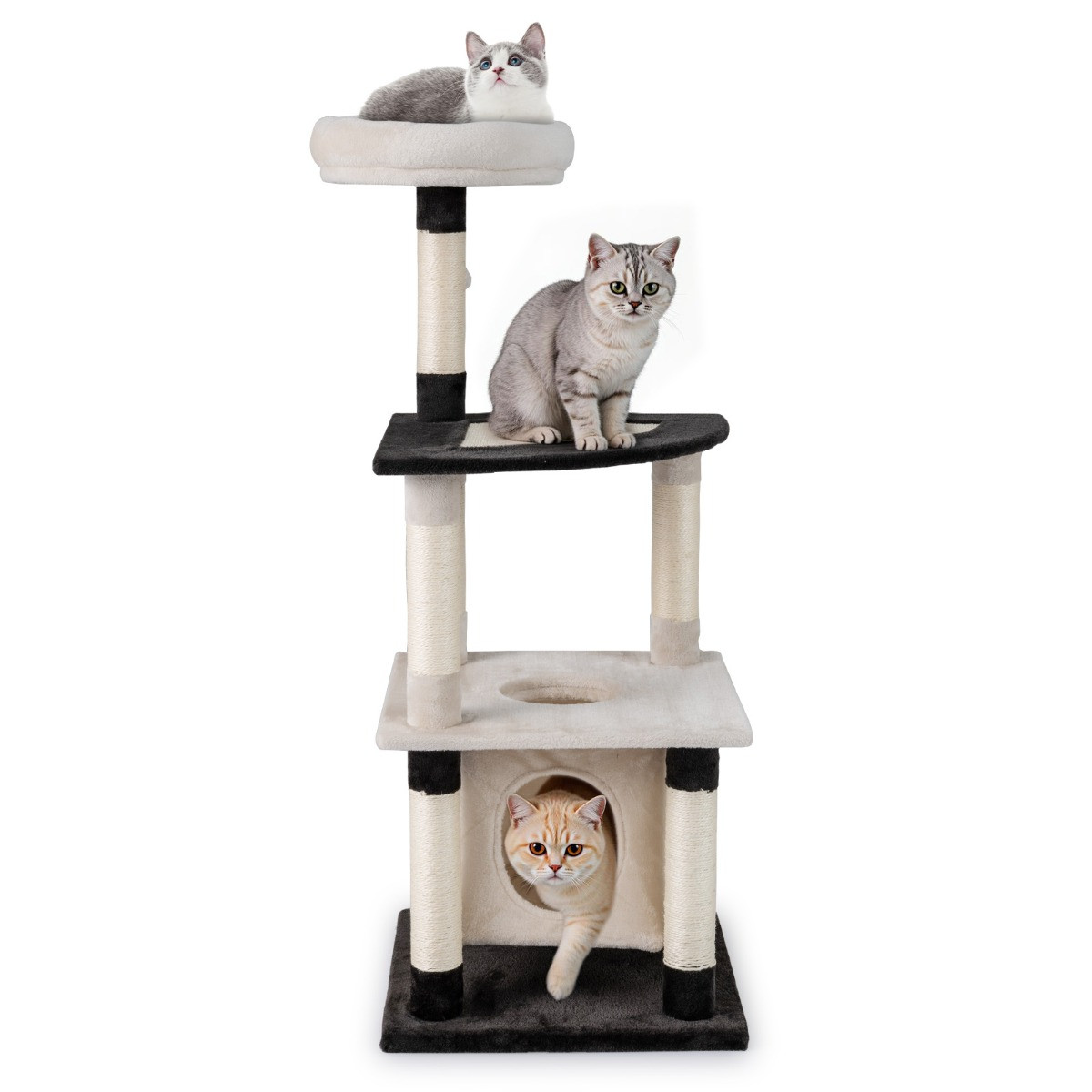Costway Krabpaal met Meerdere Verdiepingen Moderne Hoge Kattenboom met Sisal Krabpaal, Plateau en Kattenhuisje