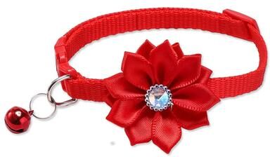 Uplift Treasures Floral Bow Pet Collar With Bell red