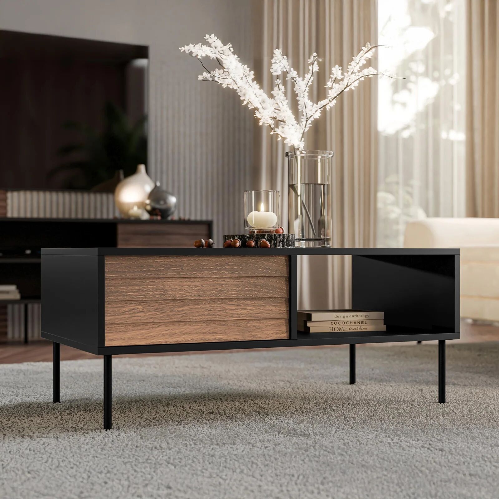 garneroarredamenti Tavolino da salotto 100x55cm con vano noce nero Wild