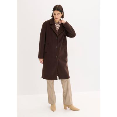 Kurzmantel BONPRIX, Damen, Gr. 40, braun (dunkelbraun), Obermaterial: 100% Polyester. Innenfutter: 100% Polyester, festlich, lässig geschnitten, Mäntel Kurzmantel, aus Wollimitat, lässig geschnitten, mit Reverskragen, festlich
