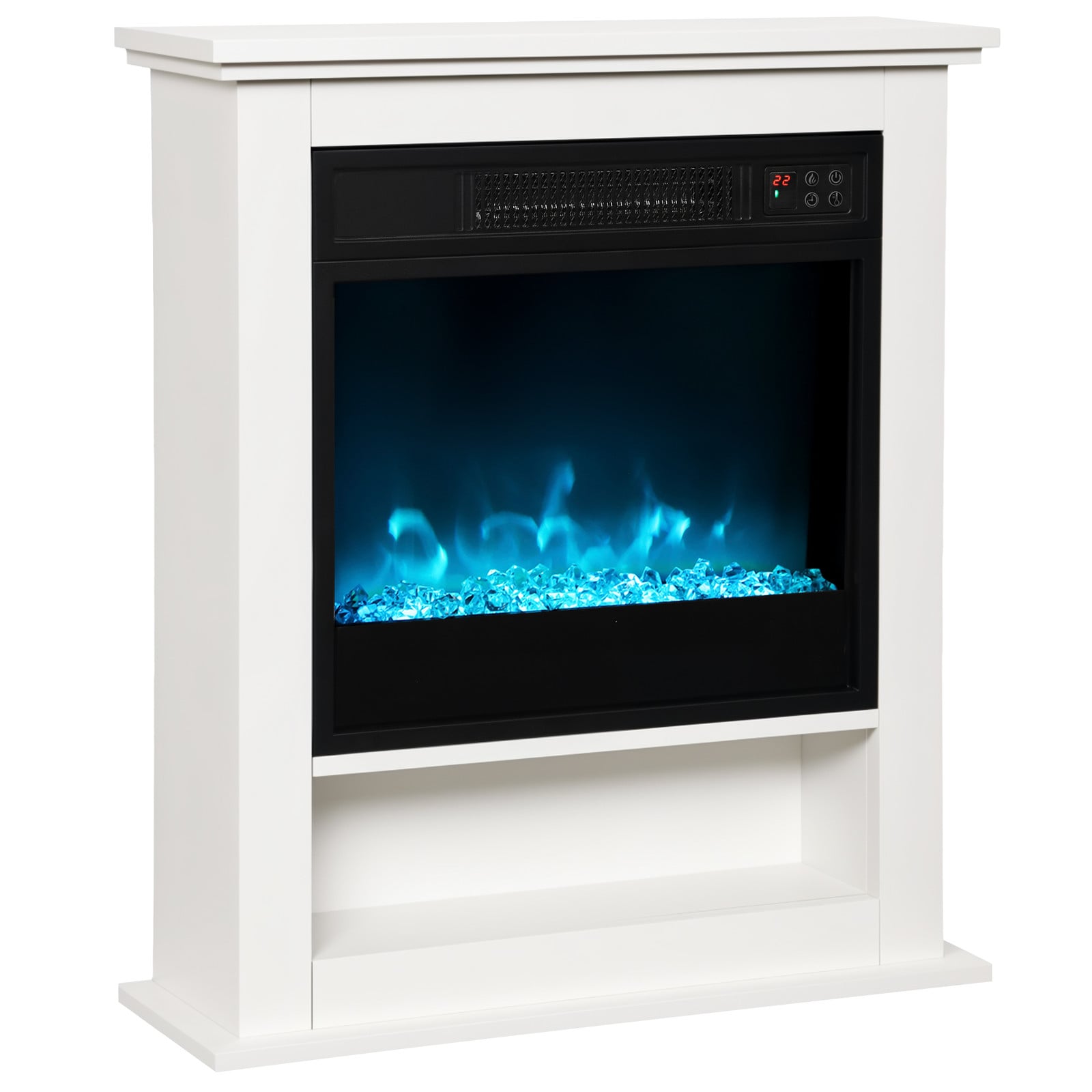 HOMCOM Elektrische haard met realistische vlammen, 9 kleuren, verstelbare helderheid, 1800W, afstandsbediening en timer, Wit