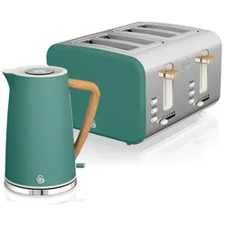 SWAN STP2091GRENEU Set Frühstückskocher, kabellos, 1,7L Toaster Breitschlitz 4 Nordic grün, Grün, 2200W