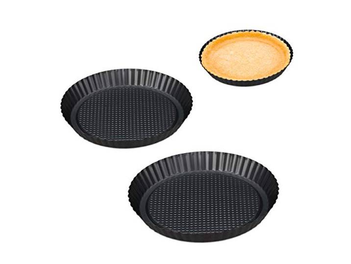 Relaxdays Moule à tarte\, lot de 3\, Ø 21/26/28 cm\, plat à gâteau\, antiadhésif\, creux\, ustensile pâtisserie\, anthracite