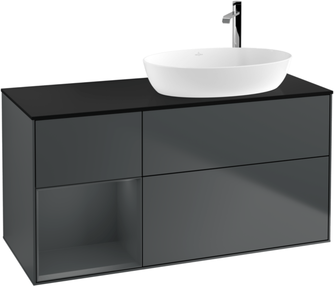 Villeroy und Boch Finion Waschtischunterschrank F922HGHG 120cm, Abdeckplatte black matt, Regale Midnight matt lacquer, Midnight Blue Matt Lacquer