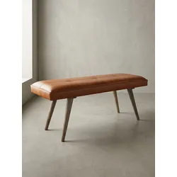 Sitzbank – Ziegenleder/Massivholz, 117x51x38 cm, Braun, ohne Lehne