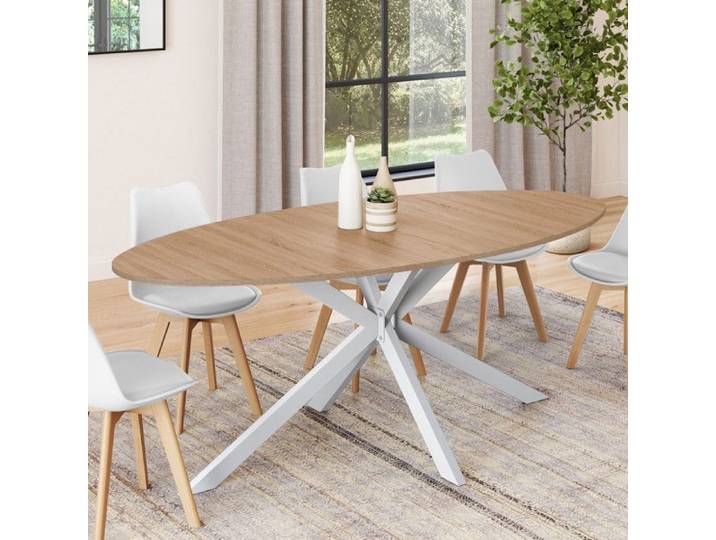 Table à manger ovale fixe - IDMARKET - ALIX - Bois et blanc - 10 personnes - 200 cm
