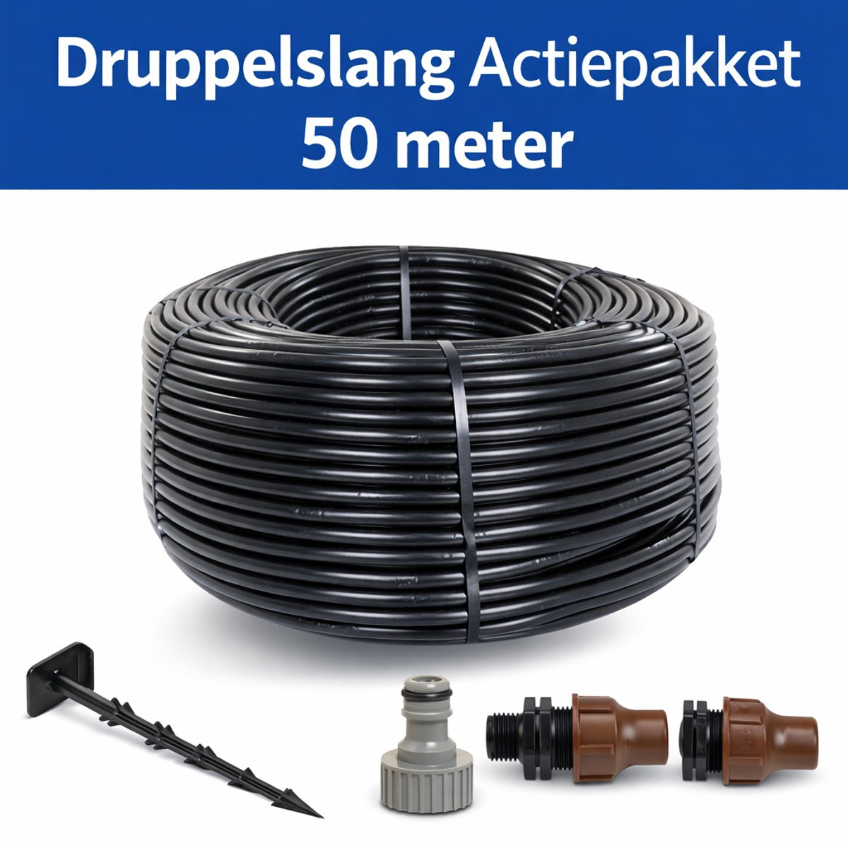 Druppelslang 50 meter met koppelingen en grondpennen - Vervelde