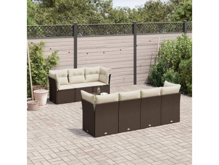 ZQQLVOO 8-TLG. Poly Rattan Sofagarnitur Braun Mit Kissen Modulares Design, abnehmbare Bezüge, Glastischplatte, pflegeleichtes PE-Rattan