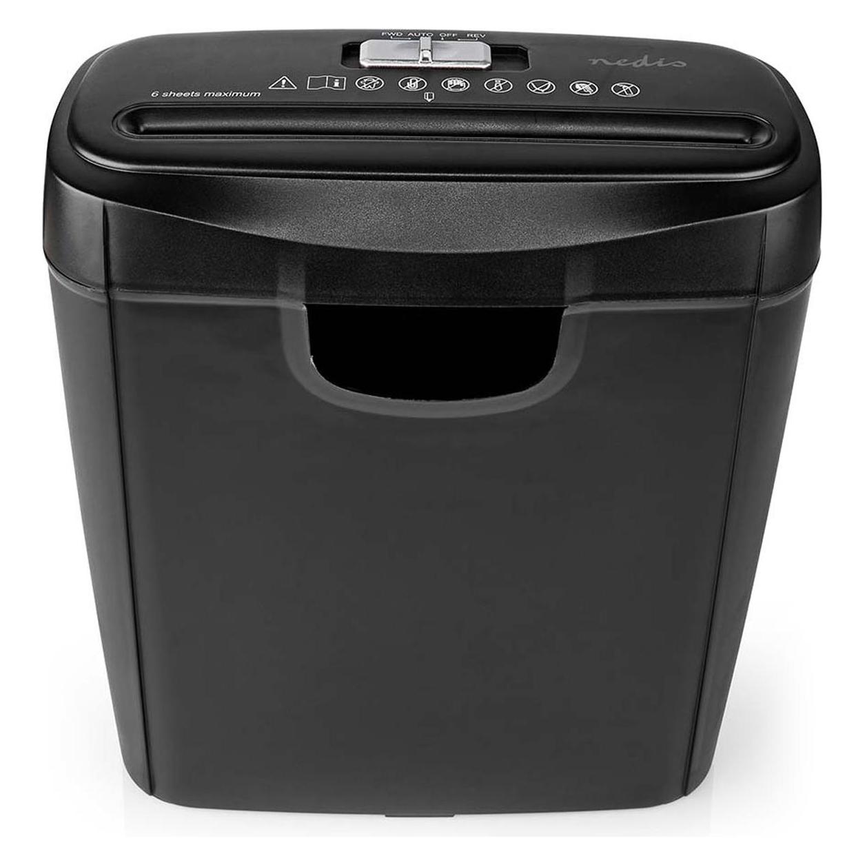 Nedis Aktenvernichter | 6x A4-Seiten | 10 l | Sicherheitsnorm: DIN 2 | 190 W | Schwarz (Streifenschnitt) (PASH112BKA4)