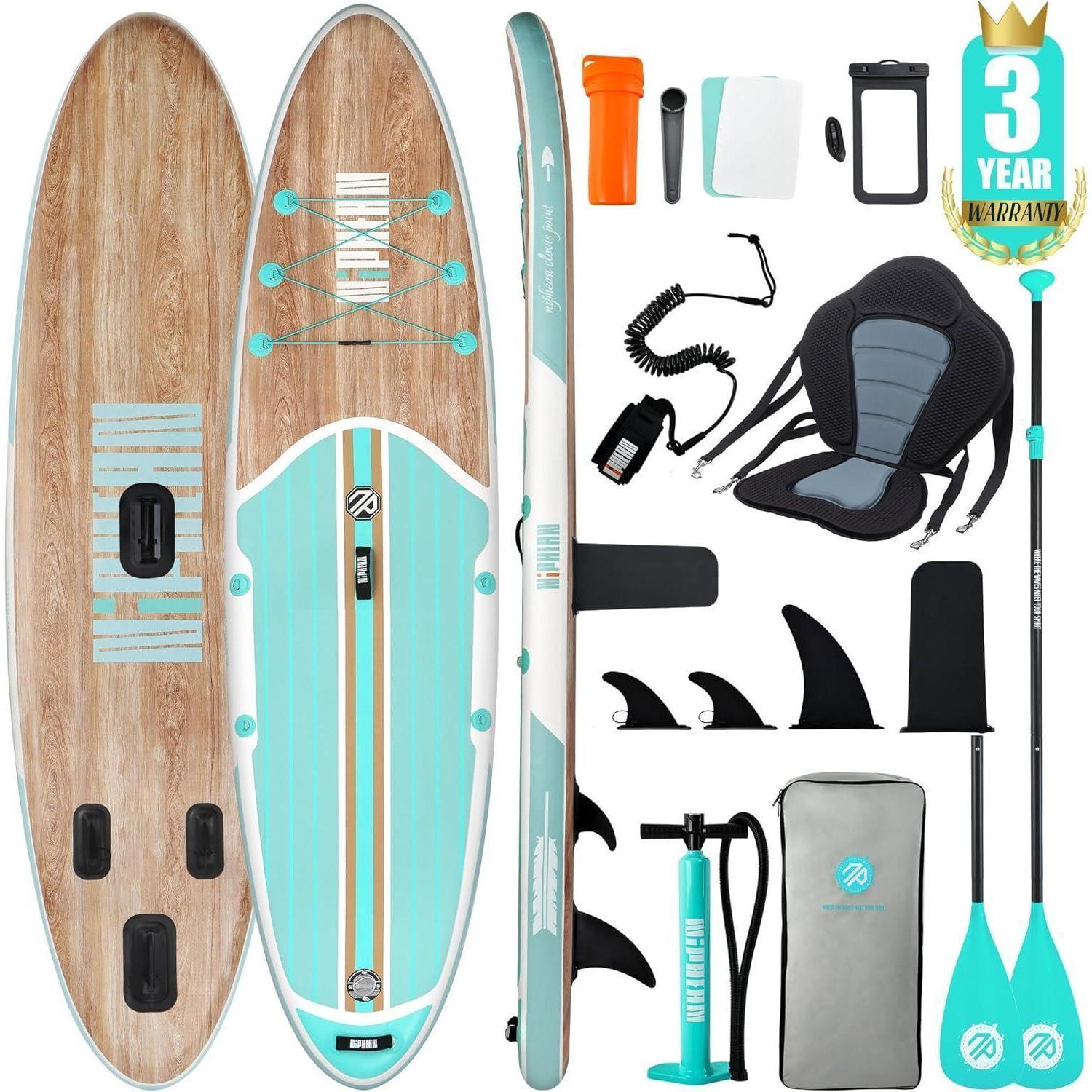 Stand Up Paddle Board für Erwachsene, 320cm, 200kg Tragkraft, inkl. Sitz, Cool Mint Wood