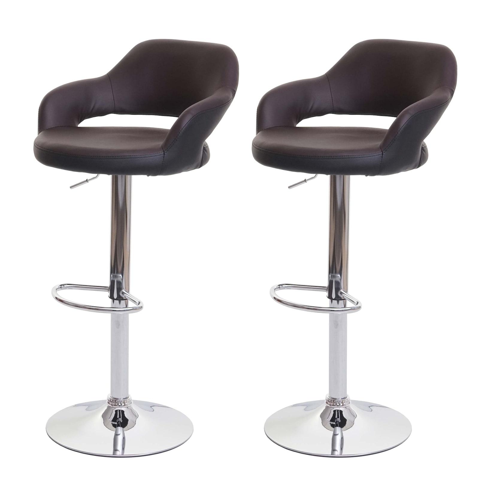 2er-Set Barhocker MCW-F16, Barstuhl Tresenhocker Drehhocker, mit Lehne Kunstleder ~ braun-schwarz