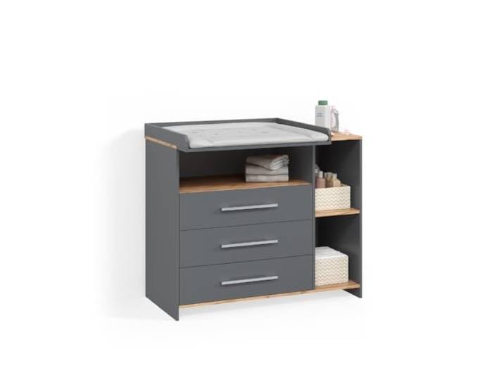 Livinity Wickelkommode Torino Anthrazit/Goldkraft Eiche mit 3 Schubladen