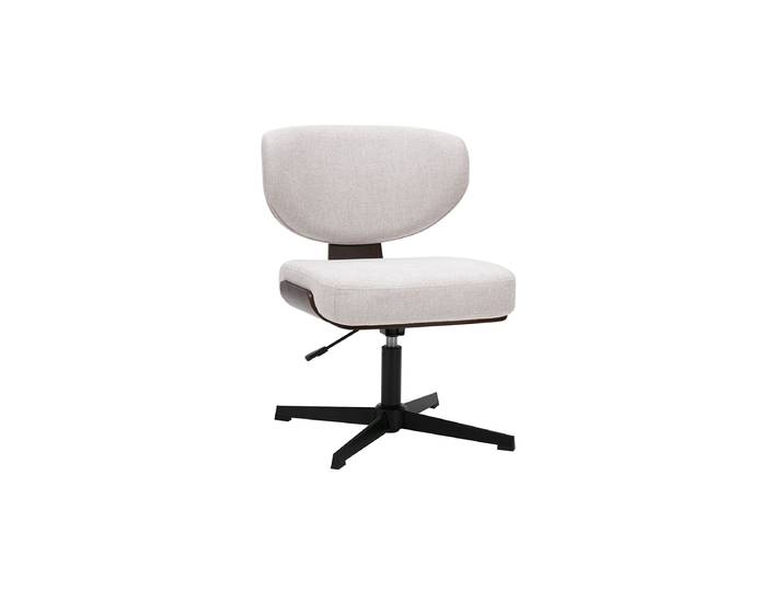 Chaise de bureau en tissu effet velours texturé beige et bois foncé noyer HANZ