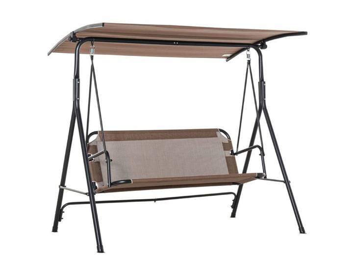 LIA Balançoire de jardin et terrasse 3 places avec toit réglable en métal et textilène 172x110x155 cm marron