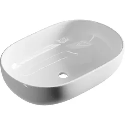 Planetmöbel Aufsatzwaschbecken 60 cm Weiß Hochglanz Keramik oval