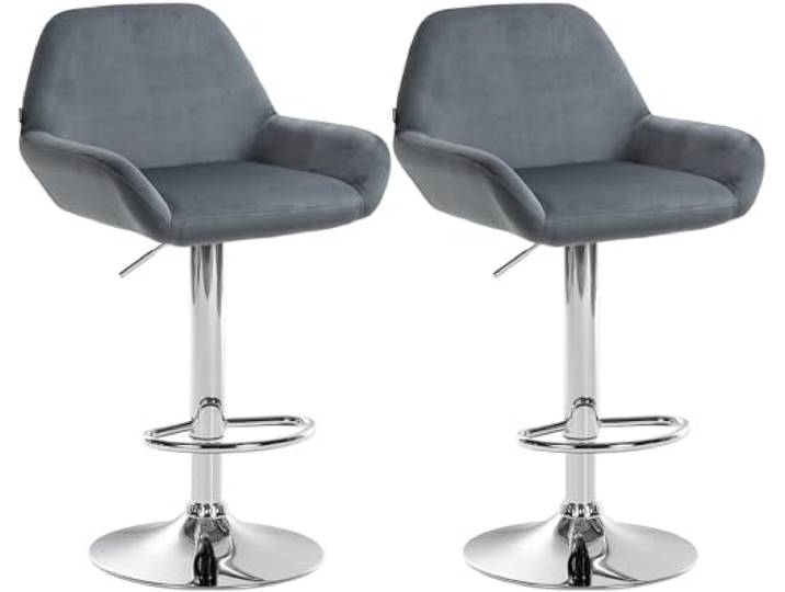 CLP 2er Set Barhocker Braga Samt drehbar und höhenverstellbar Farbe dunkelgrau Material Gestell Metall in Chromoptik