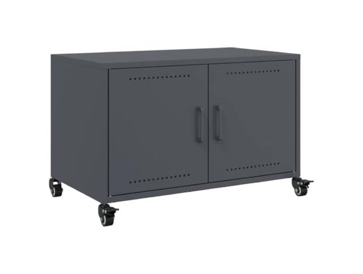 Kaorsrow TV-Schrank Anthrazit 68x39x43,5 cm Lowboard aus Stahl Flexibles Mediencenter mit 4 Rollen und 2 Türen für Wohnzimmer sowie Schlafzimmer. Kompaktes Design mit viel Stauraum.