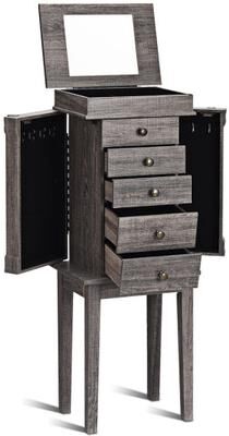 Costway Standing Jewelry Cabinet Storage Organizer with Wooden Legs-Gray