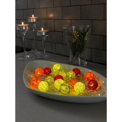 KONSTSMIDE LED-Lichterkette "Weihnachtsdeko", bunt, Dioden 16 Stk. Flammen 16 Stk., Gesamtlänge 6m, Lichterketten, LED Dekolichter, bunte Baumwollkugeln, klein, 16 warm weiße Dioden
