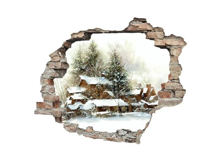 Queence 3D-Effekt Weihnachten ca. 60x50 cm Wandtattoo Wanddurchbruch Weihnachten Durchbruch selbstklebendes Wandbild Wandsticker Tattoo (Landschaft)