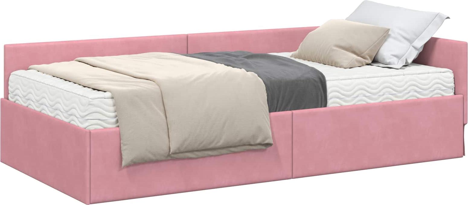Eckbett mit Matratze, 2 Stück, Grau, Samtbezug