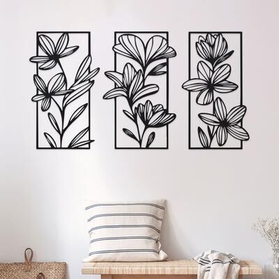 Discount Dollar Deals 3 Piece Floral Metal Wall Sculptures, Classic Iron Wall Art Decor For Bedroom, Elegant Modern Flower Wall Murals 3 Piece Floral Metal Wall Sculptures, Classic Iron Wall Art Decor For Bedroom, Elegant Modern Flower Wall Murals