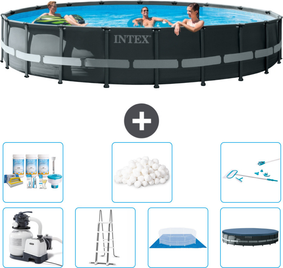 Intex Ronde Ultra XTR Frame Zwembad inclusief pomp, ladder, bodemzeil, afdekking, onderhoudspakket, filterballen en reinigingsset