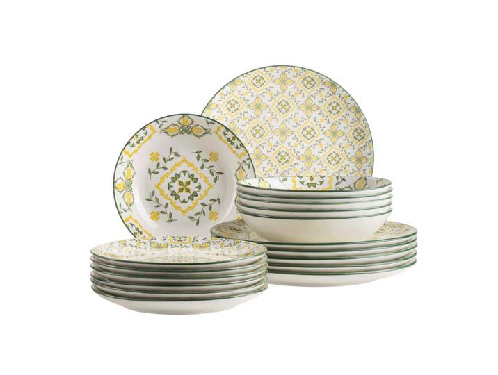 Mäser Tafelservice Granada, Gelb, Grün, Weiß, Keramik, 18-teilig, Essen & Trinken, Geschirr, Geschirr-Sets, Tafelservice