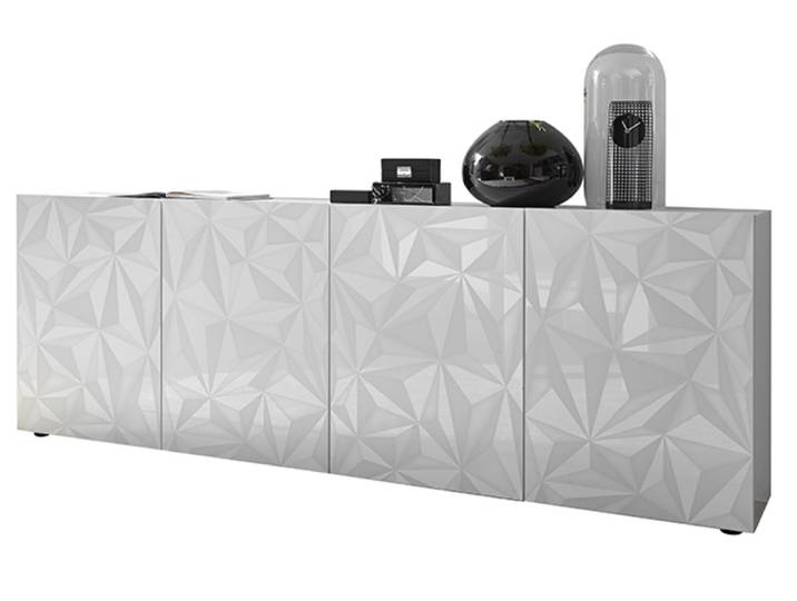 Bahut 4 portes Prisme blanc brillant - Basika
