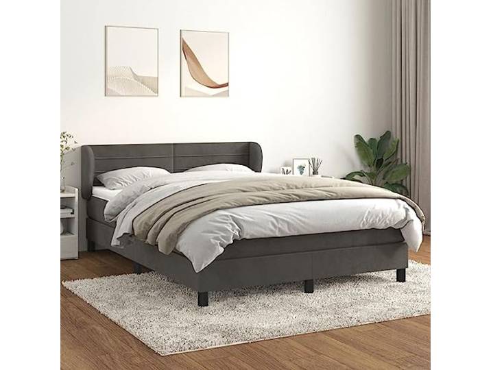 RJPLMFV Bettgestell, Velours, Dunkelgrau, 140 x 200 cm Verstellbarer Kopf, Taschenfederkernmatratze, mittelfest, weicher Matratzenschoner