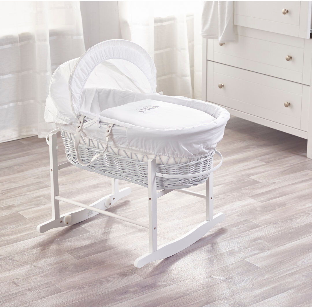 Kinder Valley Moses Basket With Stand with Bedding with Mattress White 30cm H X 47cm W X 72cm L