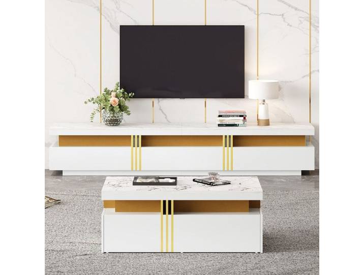Meuble TV - table basse - ensemble D'armoires murales TV - ensemble D'armoires - ensemble de rangement multifonctionnel - blanc