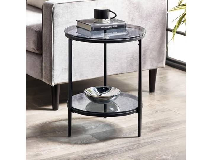 Julian Bowen Chicago runder Lampentisch mit Ablage, Rauchglas Beistelltisch im Industriestil für Wohnzimmer oder Schlafzimmer, schwarze Glasplatte, Metallbeine in Schwarz, modernes Design