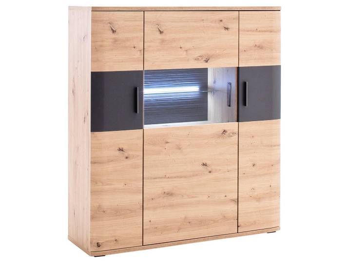 Livetastic Highboard, Anthrazit, Klar, Eichefarben, Glas, Holzwerkstoff, 120x134x37 cm, Made in EU, Kleinmöbel, Kommoden, Highboards