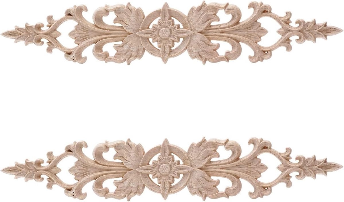 Set van 2 onbehandelde houten ornamenten voor decoratie van meubels en kastdeuren