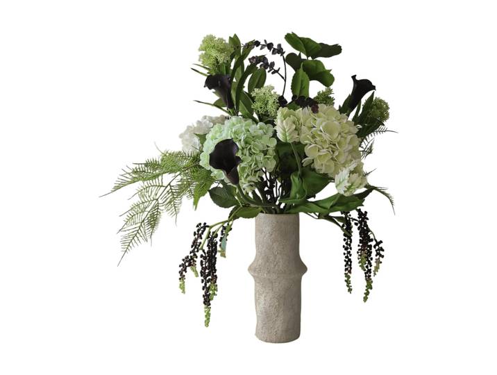 Botané Bouquet artificiel Moonlit Garden Hortensia-tulipe perroquet-calla, 106 cm, 17 pièces