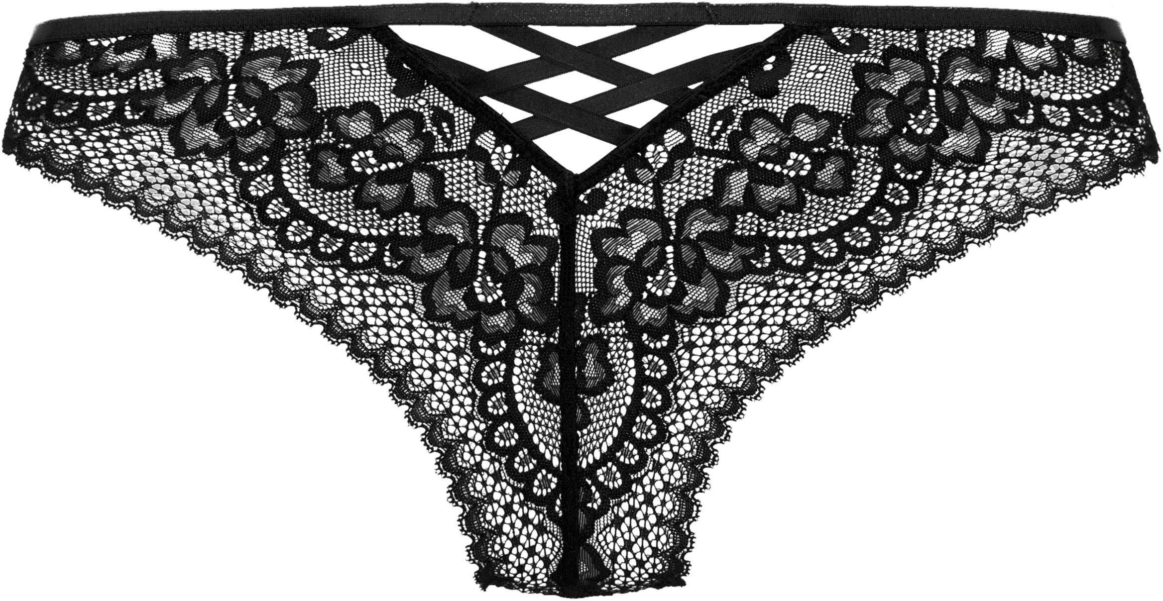 Slip LASCANA "als Dessous-Set kombinierbar", Damen, Gr. 32/34, schwarz, Spitze, Obermaterial: 90% Polyamid, 10% Elasthan, Unterhosen Slip, aus Spitze mit sexy Schnürung, sexy Dessous, sexy Unterwäsche schwarz 32/34