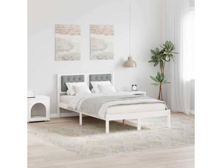YUOTYRKTEJRSG Massives Kiefernholz Modernes Design 135 x 190 cm Hellgrau Bettrahmen Hellgrau 135x190 cm Massives Kiefernholz Bettgestell mit Polsterkopfteil Lattenrost Stabil Modern