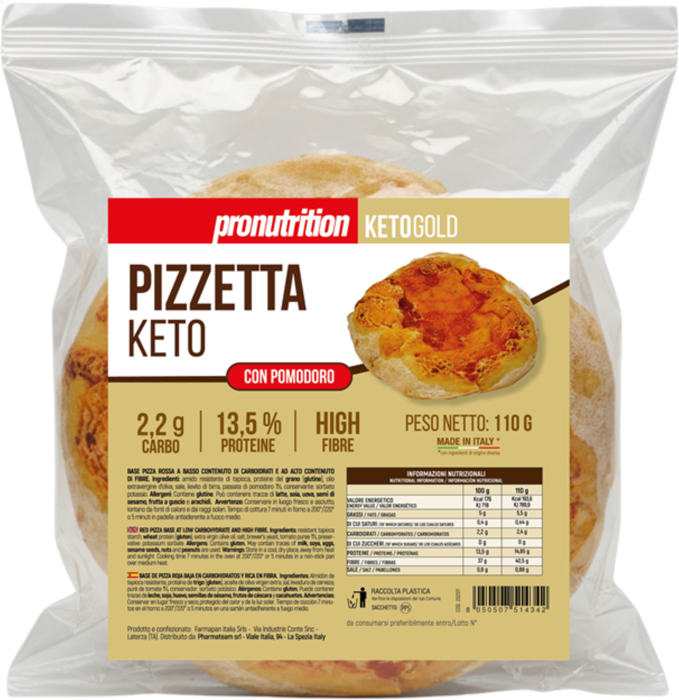 PRONUTRITION Pizzetta Keto Con Pomodoro 110 G 