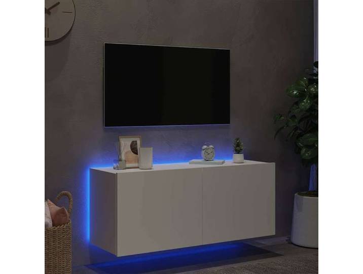 Magnifique Meuble TV mural avec lumières LED blanc 100x35x41 cm - design polyvalent - pour maison - Blanc 20 kg 2026_194750