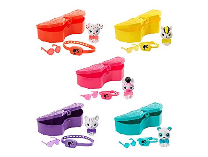 Barbie GTT11, Color Reveal Color-Blockserie Dierenvriendje Pop in Diamantvormig Koffertje met 5 Verrassingen, Cadeau voor kinderen vanaf 3 jaar