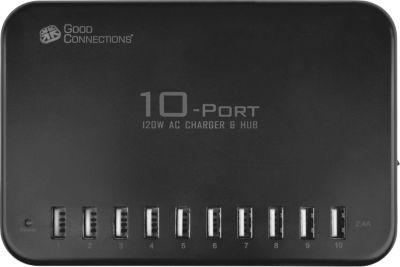 USB-Desktop-Schnellladestation Good Connections, 10er-Port mit 10 x USB-A, Leistung 120 W, schwarz