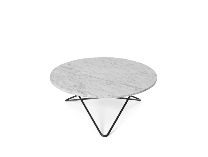 OX Denmarq Table basse O marbre blanc, support laqué noir