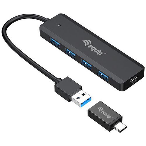 Equip USB-Hub 4-Port 3.0 ->4x3.0 +USBC Ada. o.Netz, schwarz