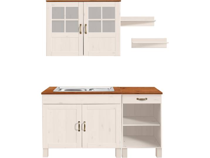 Pantryküche HOME AFFAIRE Alby , weiß (küche: weiß, korpus: weiß, arbeitsplatte: honigfarben), B:150cm T:50cm, Komplettküchen-Sets, Pantryküche, Breite 150 cm, in 2 Tiefen, ohne E-Geräte