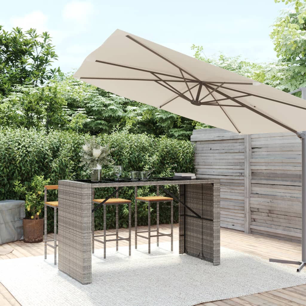 Ebern Designs Lavel Rectangular Glass Steel Outdoor Bar Table 80 cm D Grey 110cm H x 185cm L x 80cm D